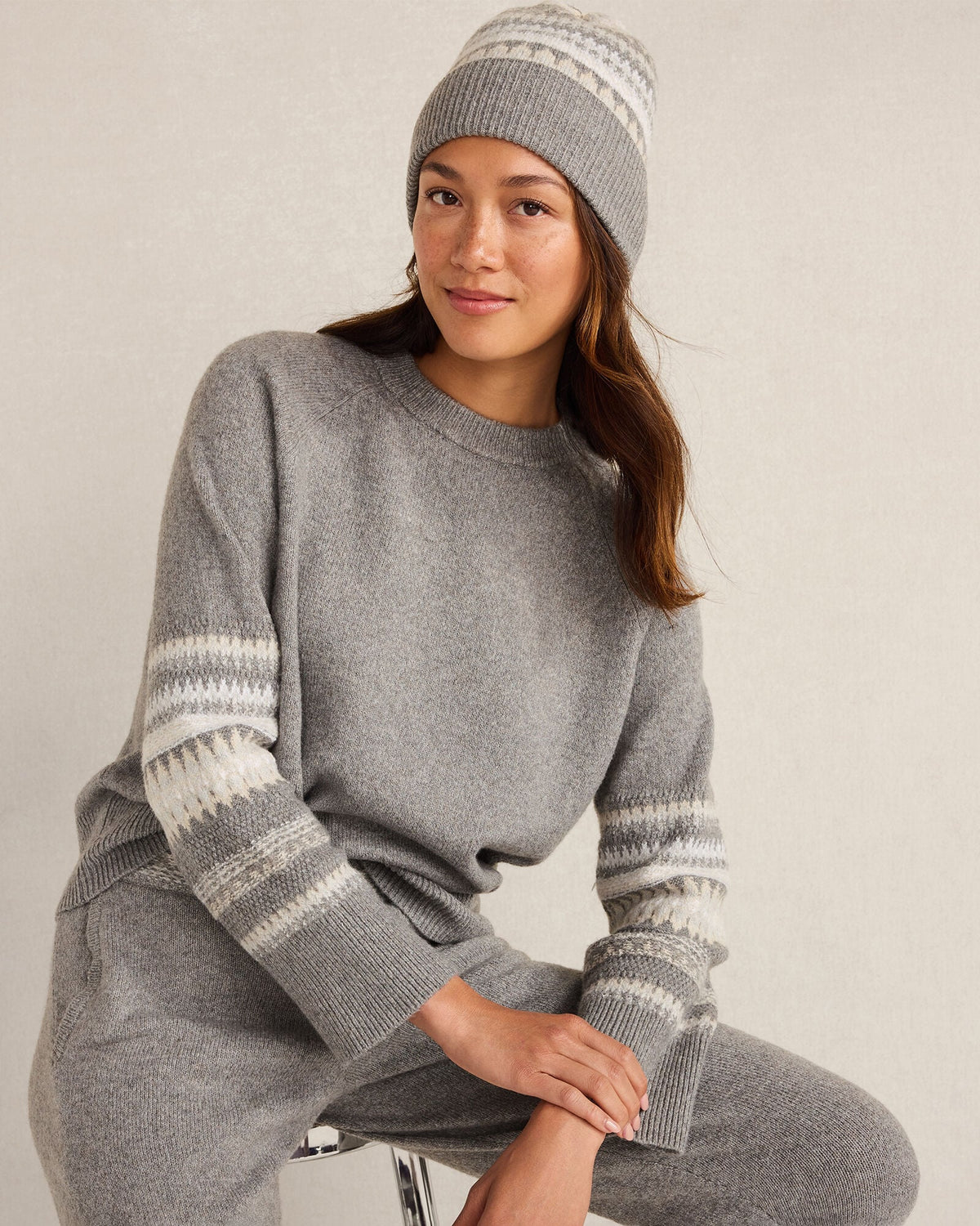 ORGANIC COTTON BLEND NOSTALGIC FAIR ISLE CREWNECK SWEATER