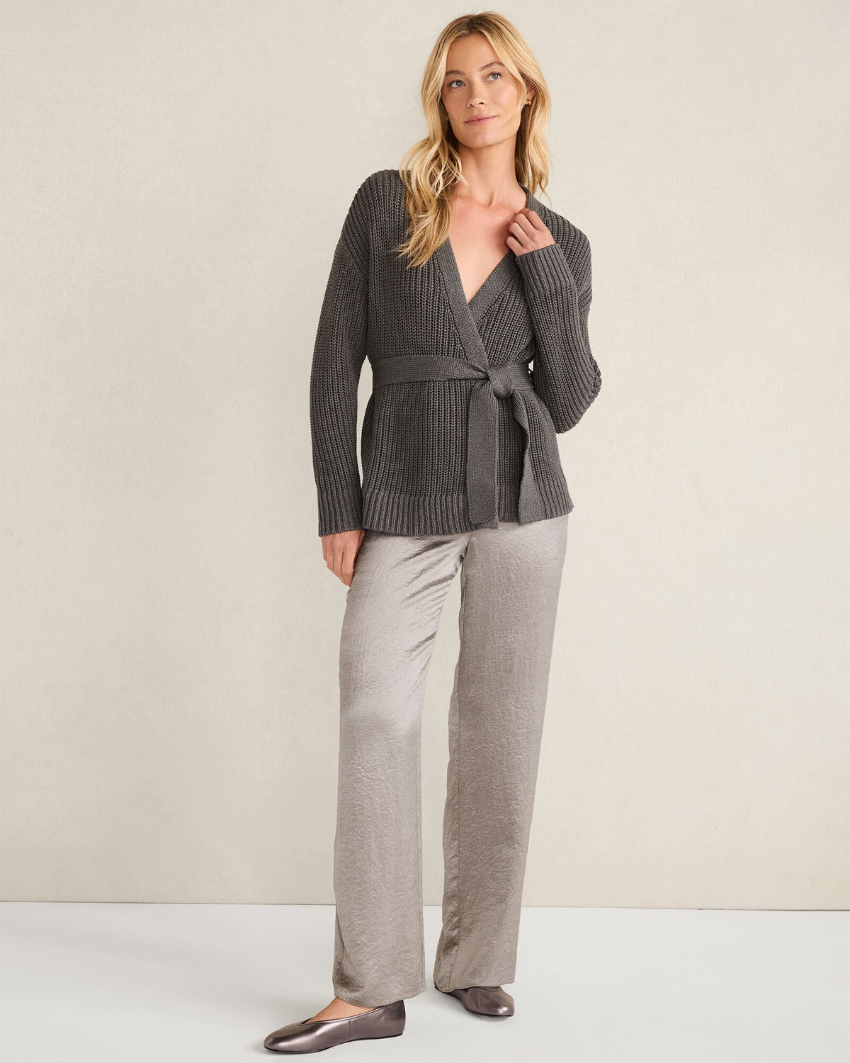 COTTON BLEND LUREX BELTED CARDIGAN
