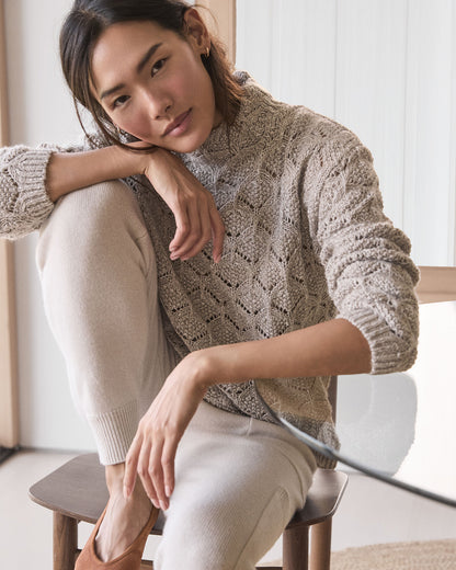 LUREX BLEND POINTELLE CREWNECK SWEATER