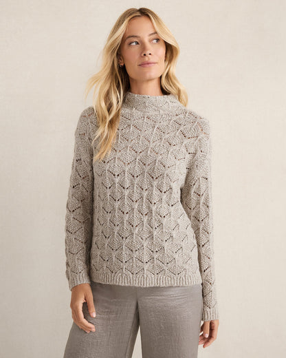 LUREX BLEND POINTELLE CREWNECK SWEATER