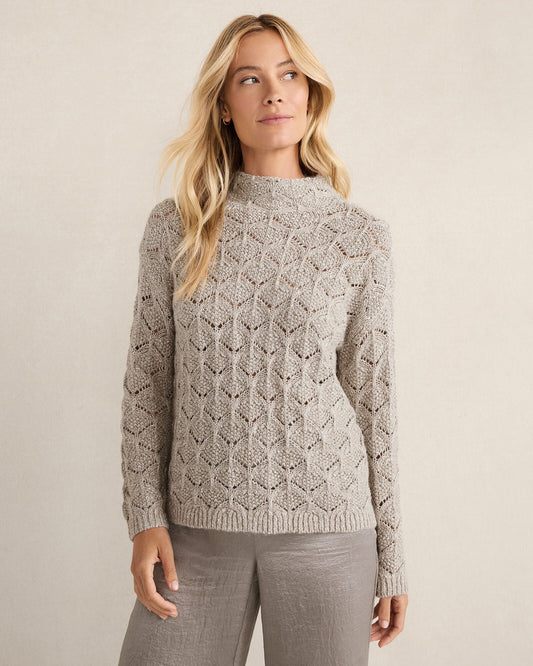 LUREX BLEND POINTELLE CREWNECK SWEATER