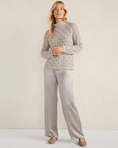 LUREX BLEND POINTELLE CREWNECK SWEATER