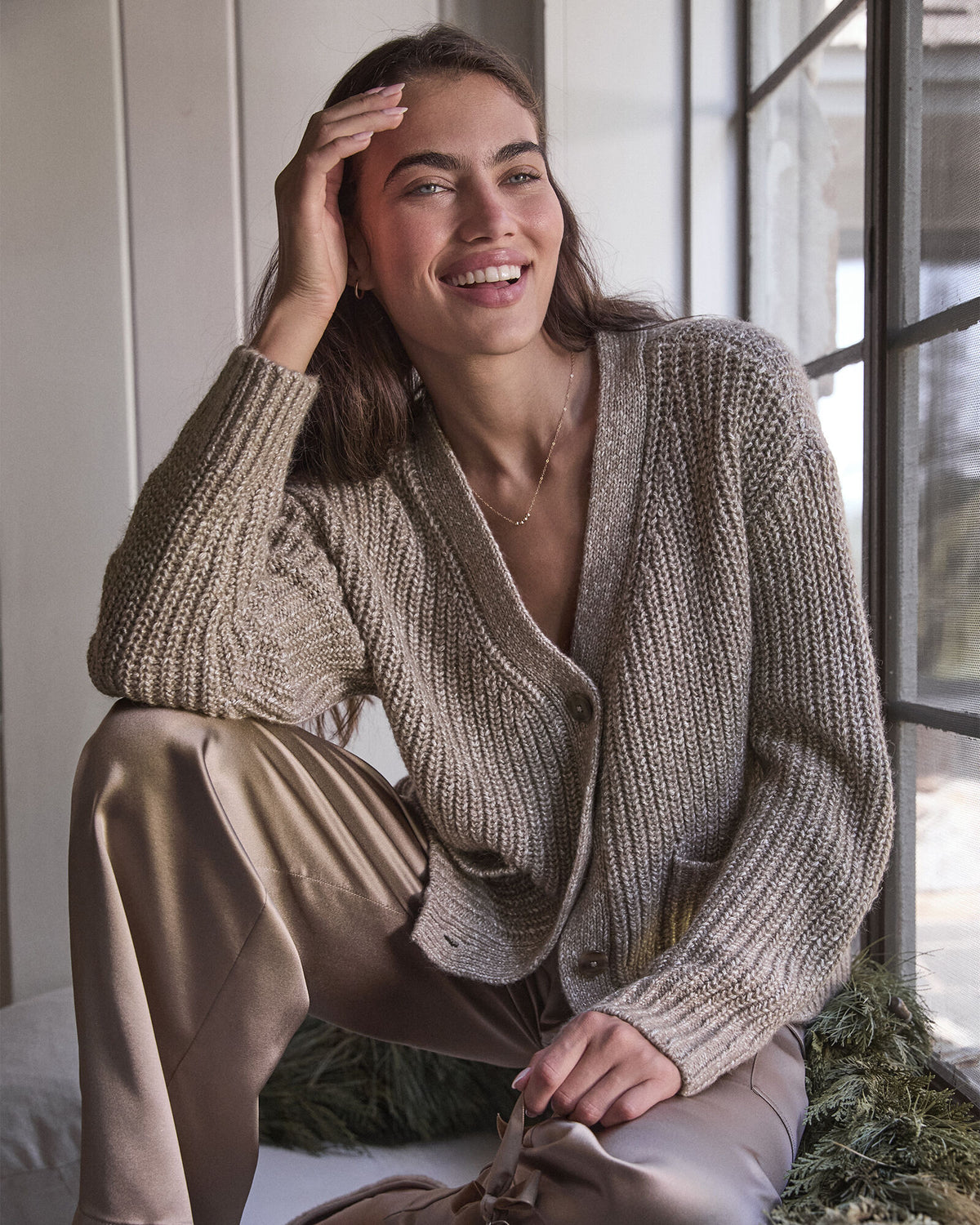 LUREX BLEND SHAKER STITCH CARDIGAN