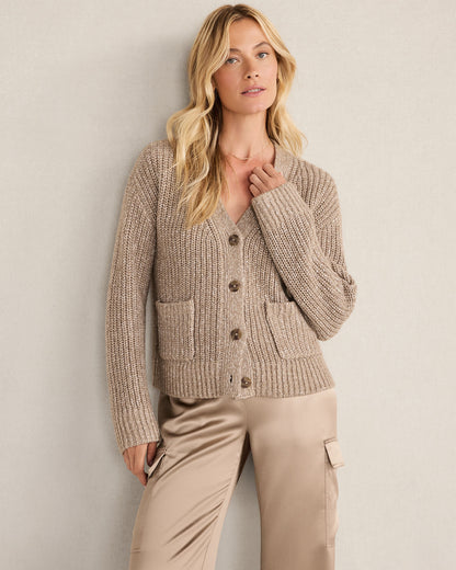 LUREX BLEND SHAKER STITCH CARDIGAN