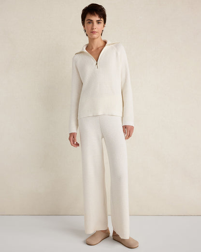 ORGANIC COTTON CASHMERE WAFFLE WIDE LEG PANTS