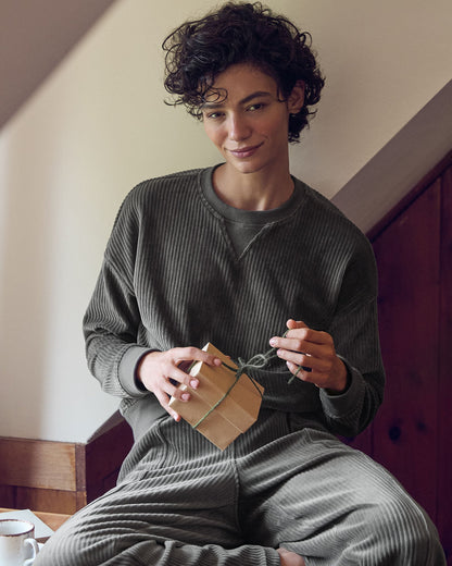 CORDED VELOUR CREWNECK PULLOVER