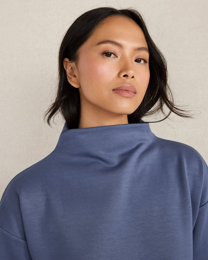 SOFT-BRUSHED FLEECE FUNNEL NECK PULLOVER