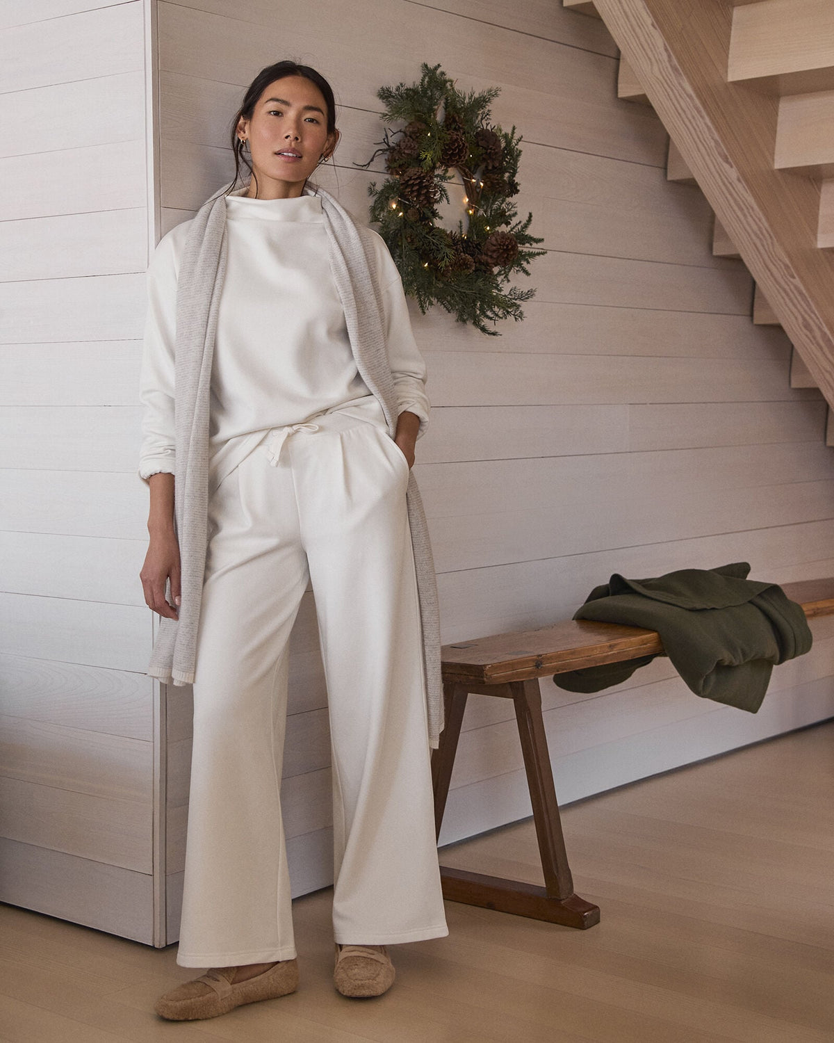 SOFT-BRUSHED FLEECE FUNNEL NECK PULLOVER