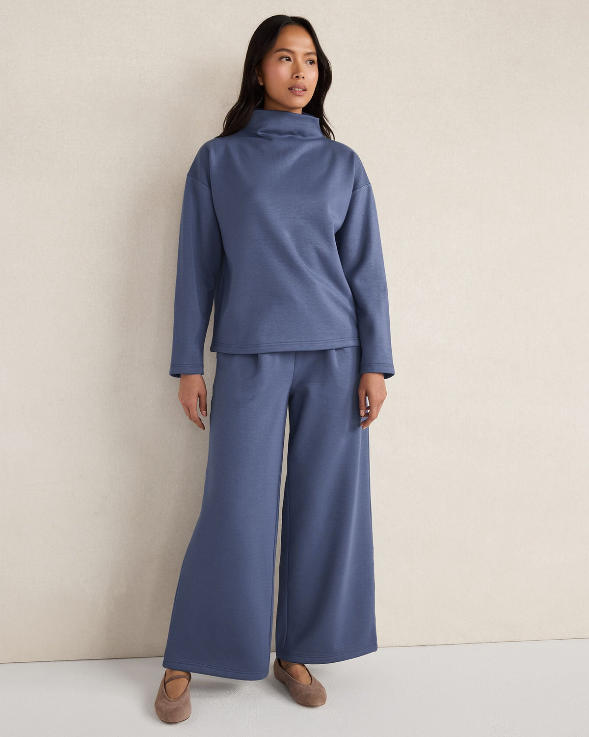 SOFT-BRUSHED FLEECE WIDE LEG PANTS