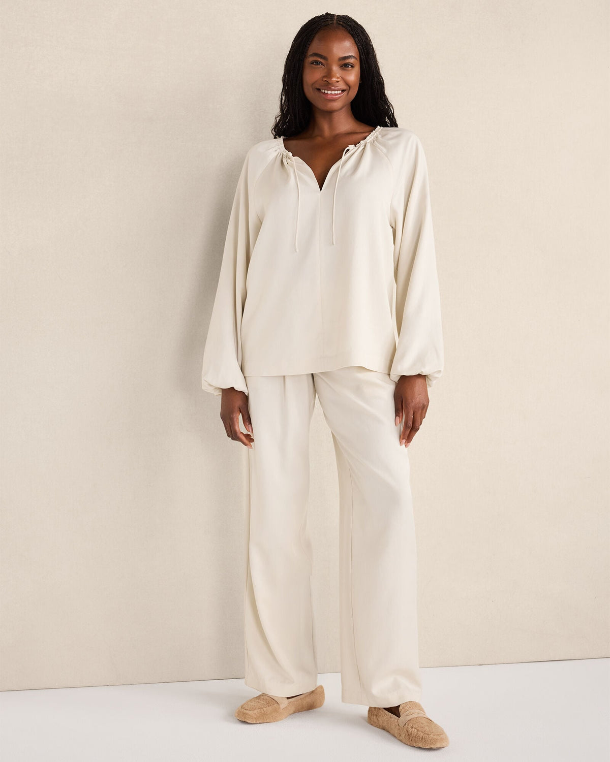 WASHED PLEATED STRAIGHT LEG PANTS