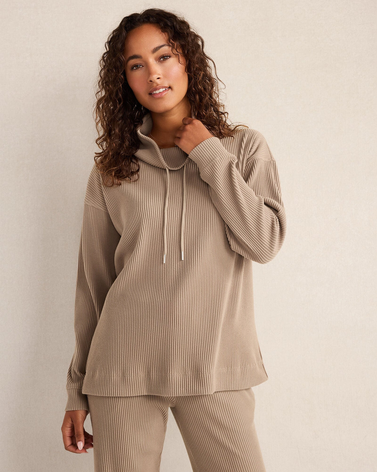 OTTOMAN RIB COWL NECK TOP