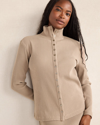 OTTOMAN RIB BUTTON-FRONT TOP