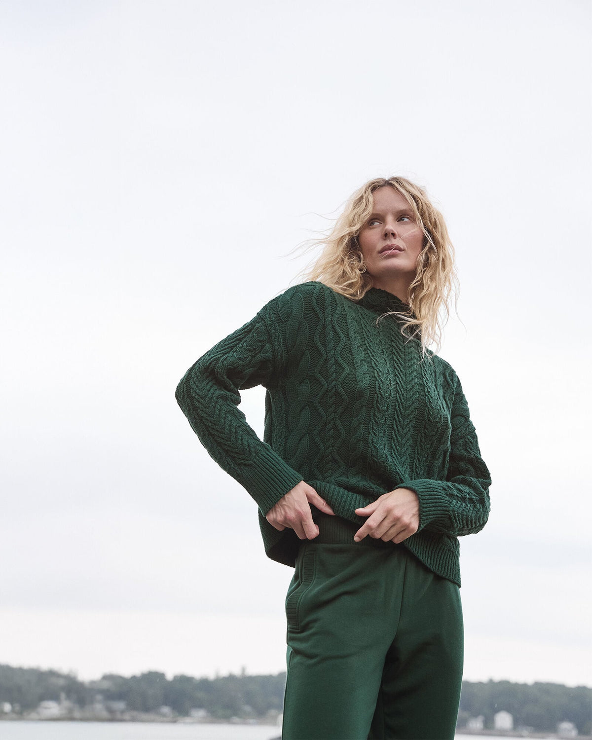 ORGANIC COTTON CABLE MOCKNECK SWEATER