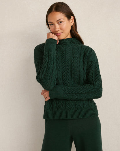 ORGANIC COTTON CABLE MOCKNECK SWEATER