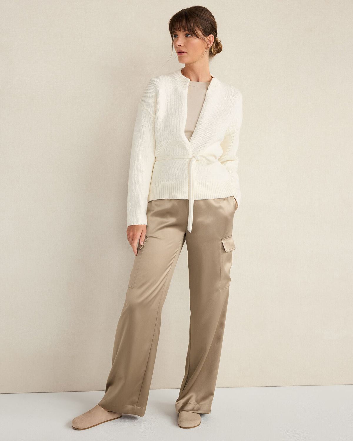 CHUNKY COTTON BLEND BELTED CARDIGAN
