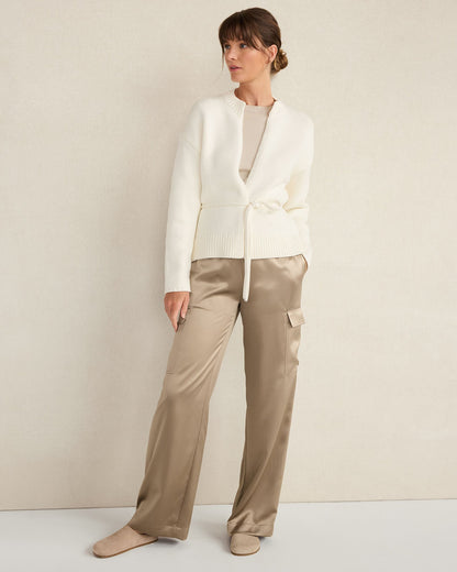 CHUNKY COTTON BLEND BELTED CARDIGAN