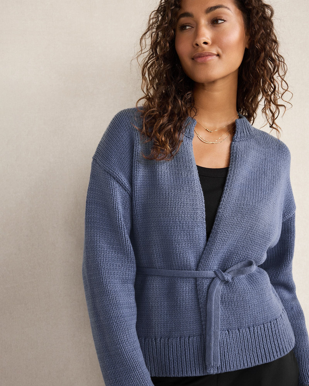 CHUNKY COTTON BLEND BELTED CARDIGAN