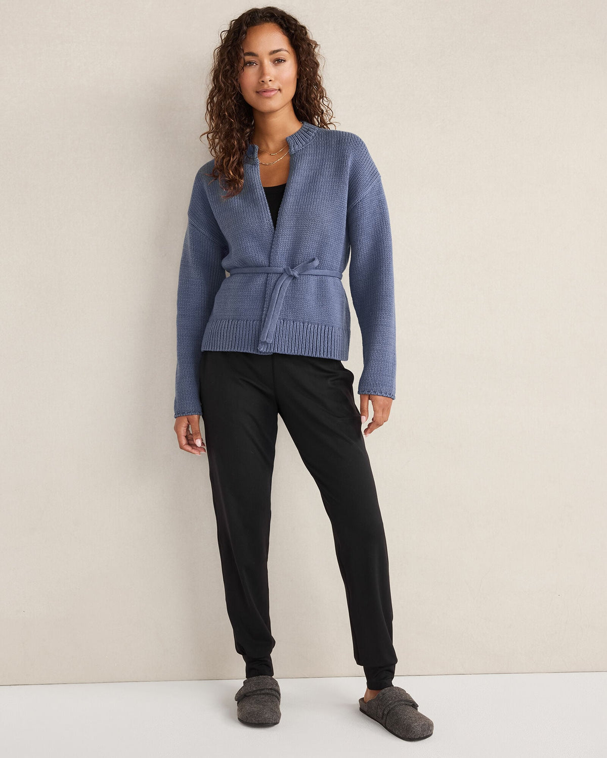 CHUNKY COTTON BLEND BELTED CARDIGAN