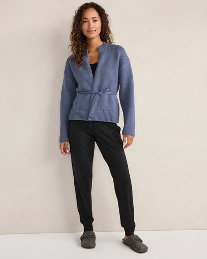CHUNKY COTTON BLEND BELTED CARDIGAN