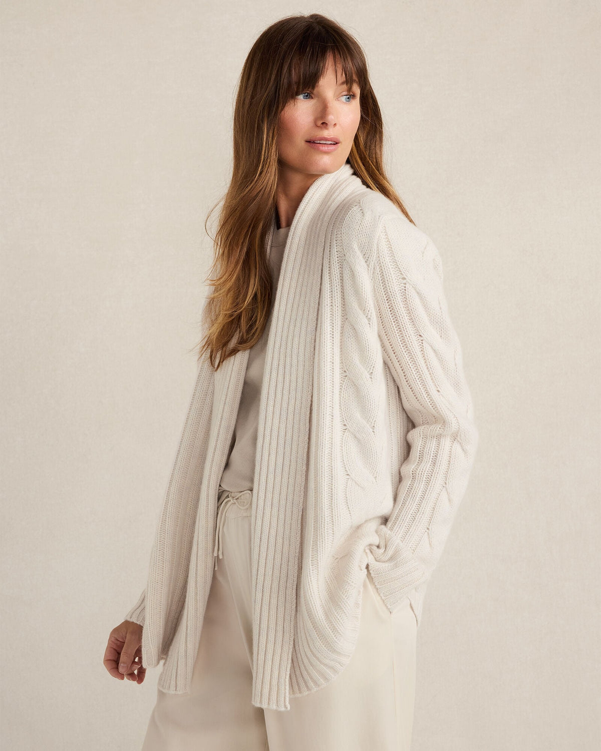CASHMERE CABLE OPEN FRONT CARDIGAN