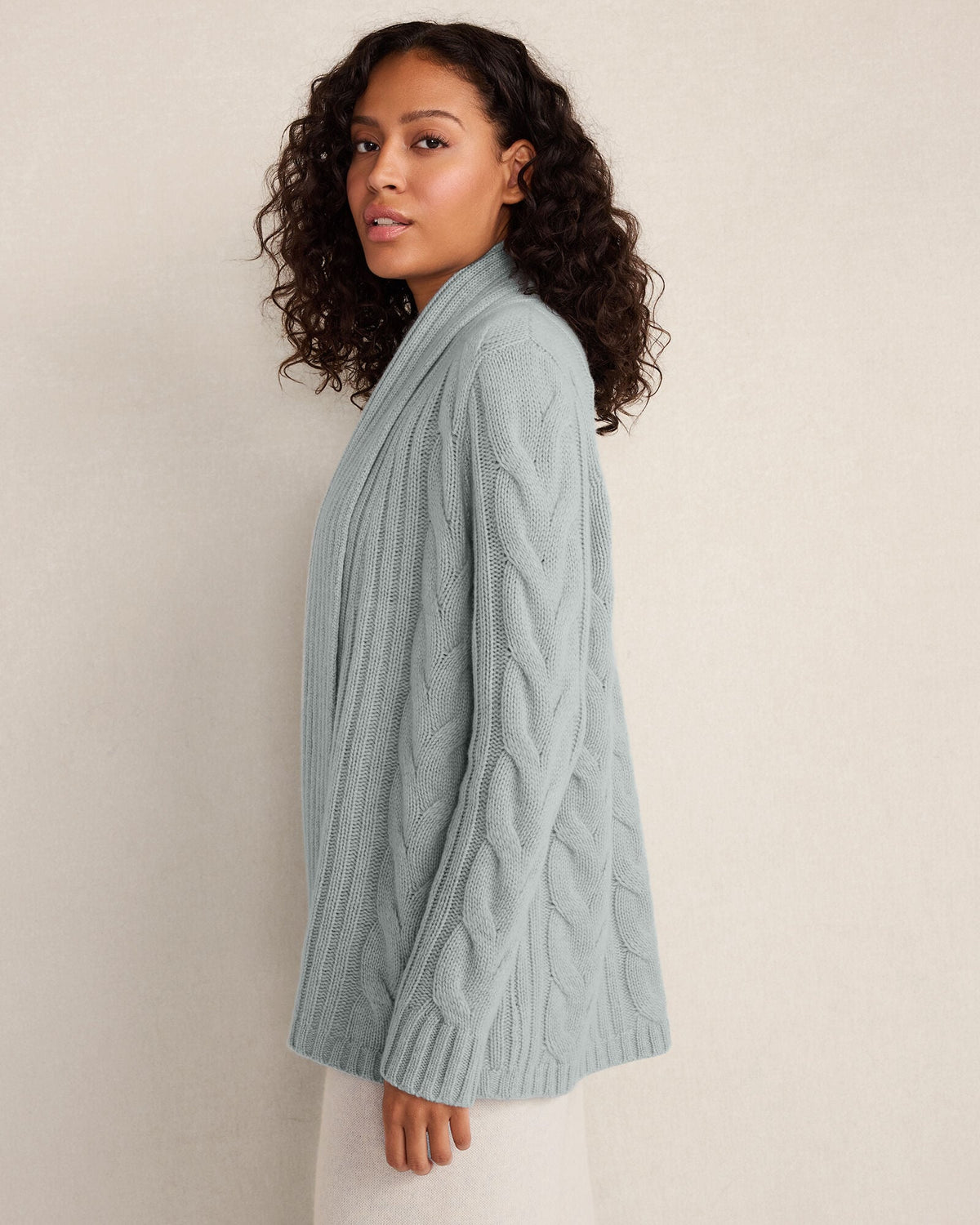 CASHMERE CABLE OPEN FRONT CARDIGAN