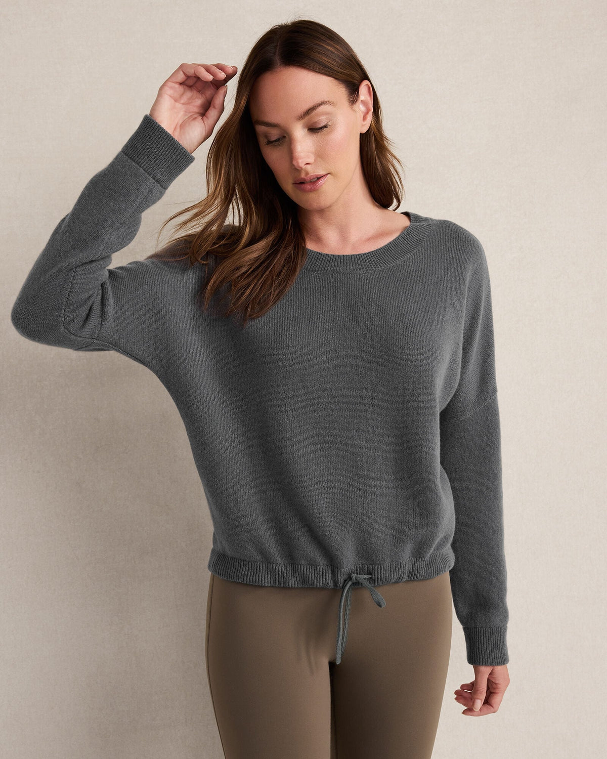 CASHMERE TIE-FRONT CREWNECK SWEATER