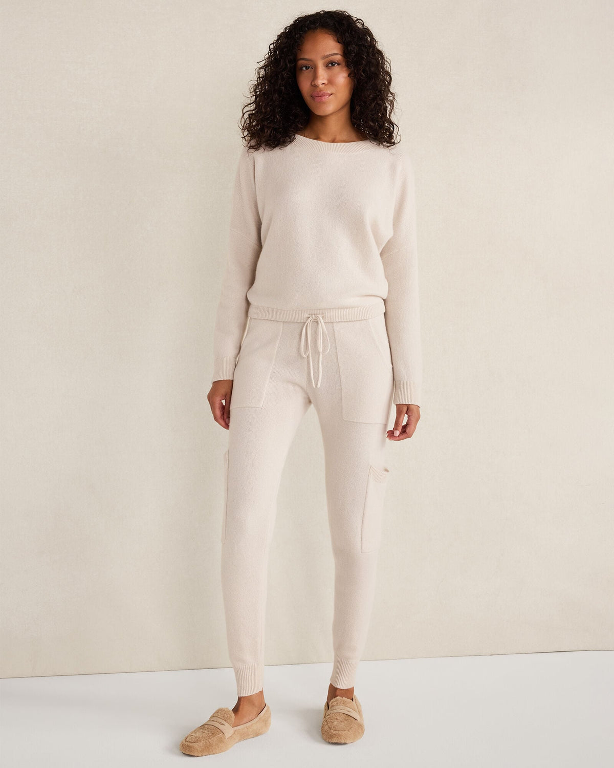 CASHMERE TIE-FRONT CREWNECK SWEATER