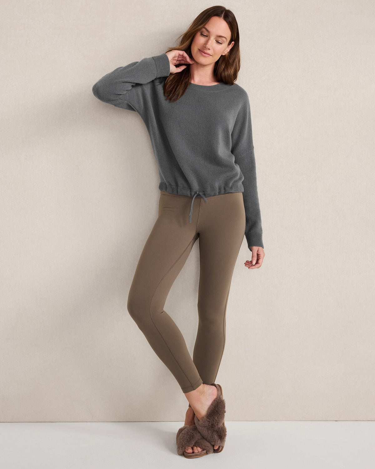 CASHMERE TIE-FRONT CREWNECK SWEATER