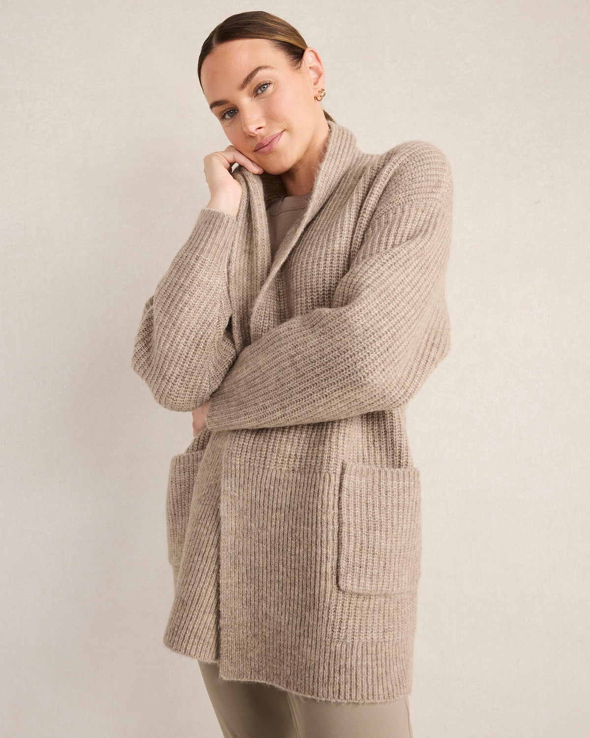 LOFTY KNIT SHAWL COLLAR CARDIGAN