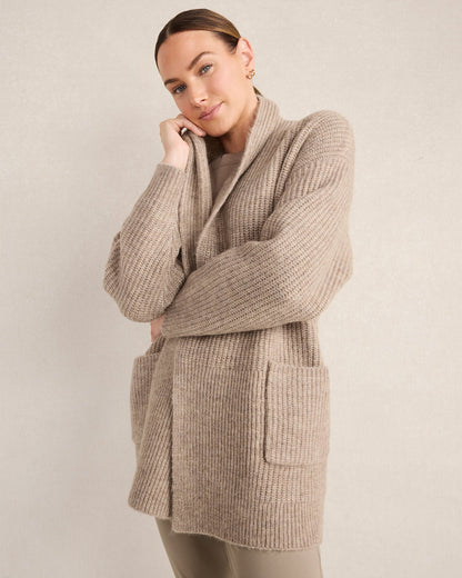 LOFTY KNIT SHAWL COLLAR CARDIGAN