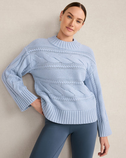 COTTON BLEND HORIZONTAL CABLE SWEATER