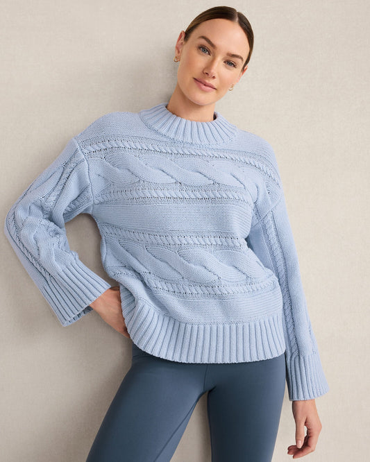 COTTON BLEND HORIZONTAL CABLE SWEATER