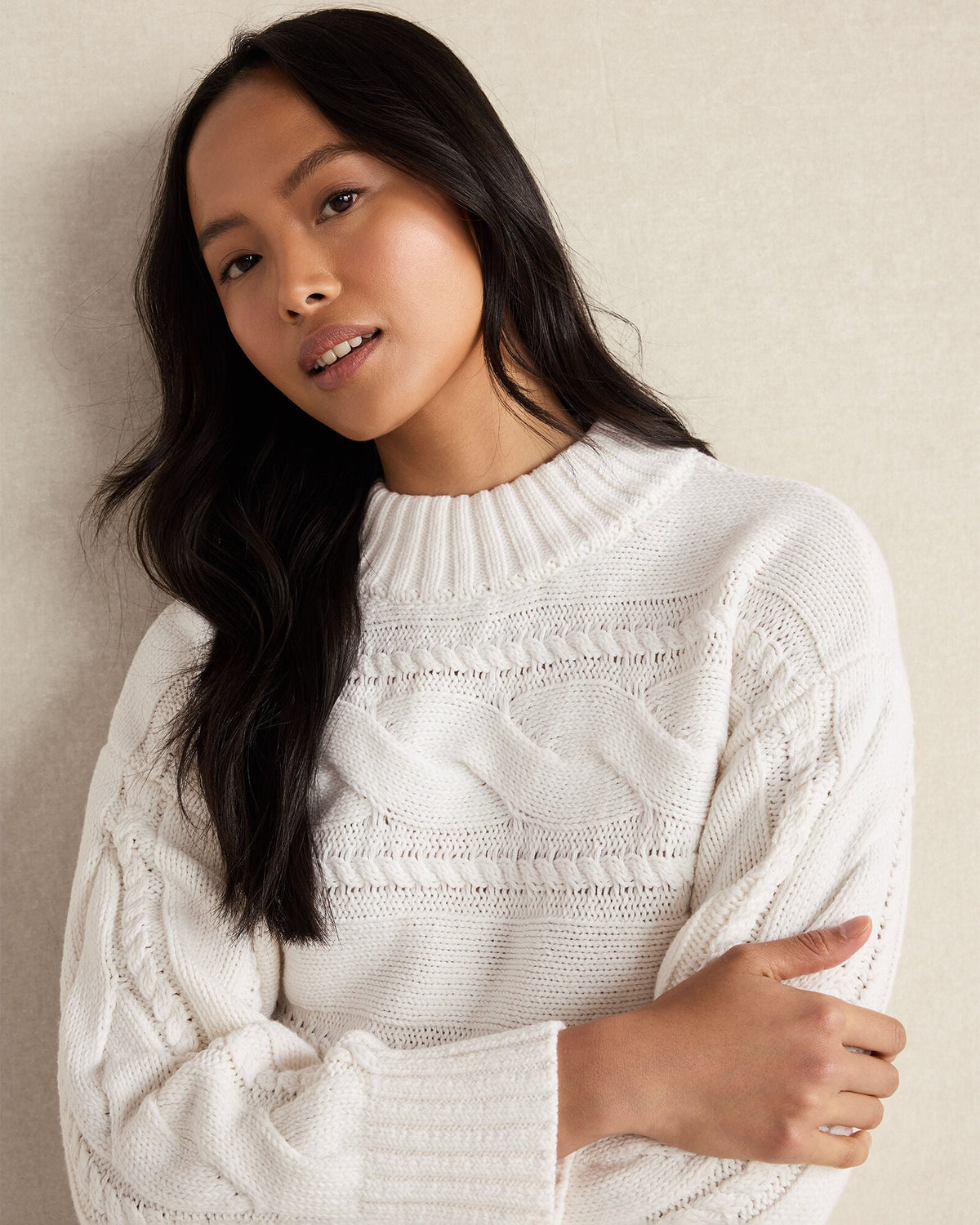 COTTON BLEND HORIZONTAL CABLE SWEATER