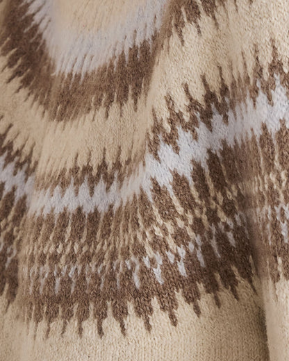 ORGANIC COTTON BLEND FAIR ISLE CABLE MOCKNECK SWEATER