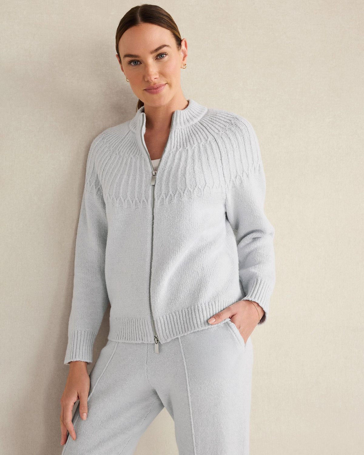 ORGANIC COTTON BLEND FAIR ISLE STITCH BOMBER