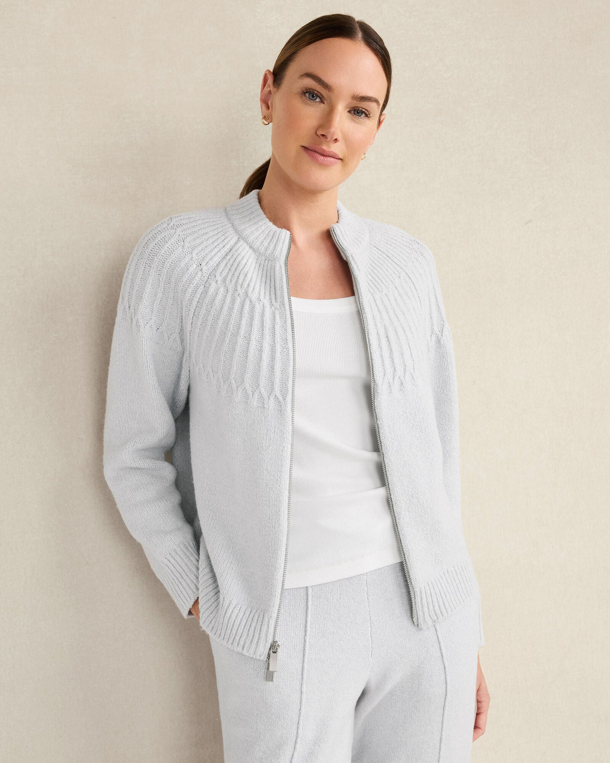 ORGANIC COTTON BLEND FAIR ISLE STITCH BOMBER