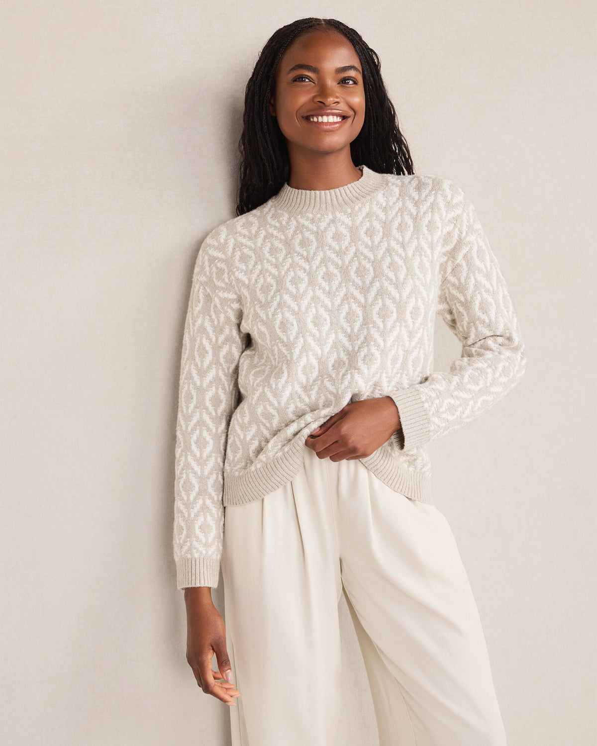 ORGANIC COTTON BLEND DIAMOND STITCH SWEATER