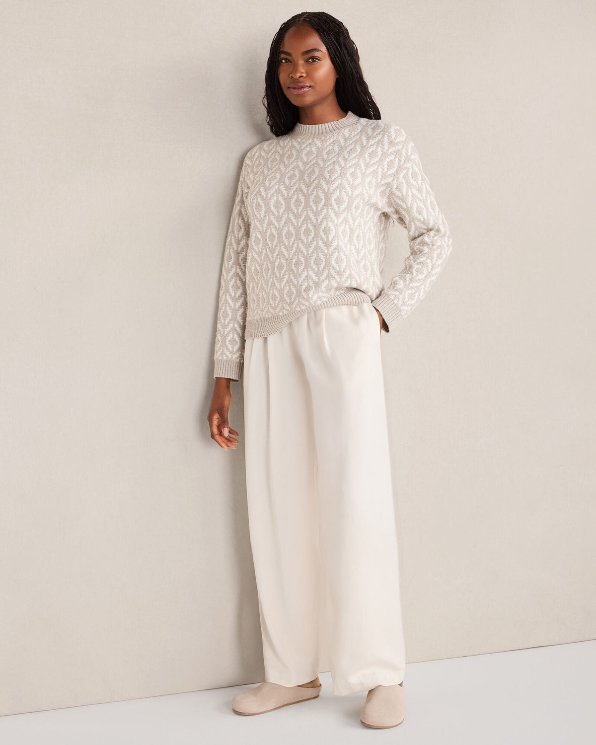 ORGANIC COTTON BLEND DIAMOND STITCH SWEATER
