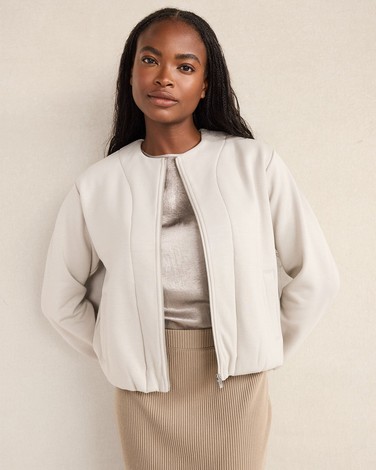 SOFT-BRUSHED FLEECE BUBBLE BOMBER