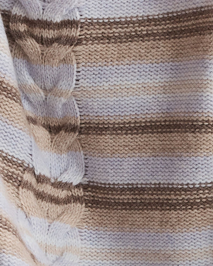 WOOL BLEND CABLE STRIPE CREWNECK SWEATER