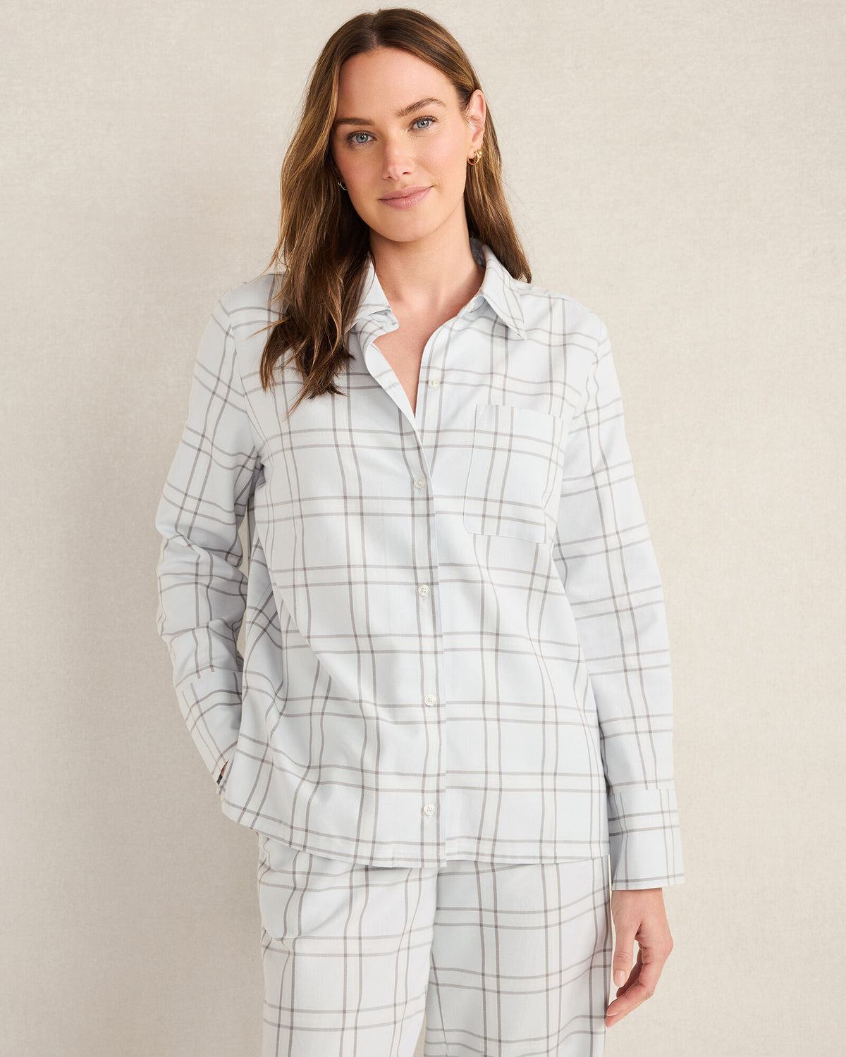 LIGHTWEIGHT FLANNEL WINDOWPANE PAJAMA TOP