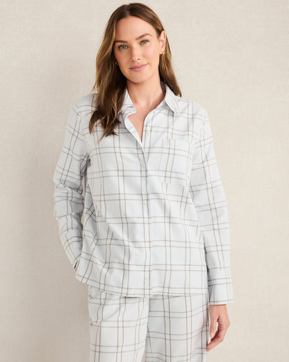LIGHTWEIGHT FLANNEL WINDOWPANE PAJAMA TOP