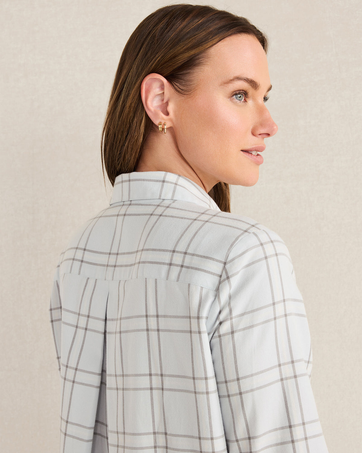 LIGHTWEIGHT FLANNEL WINDOWPANE PAJAMA TOP