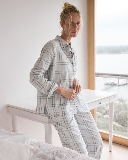 LIGHTWEIGHT FLANNEL WINDOWPANE PAJAMA TOP