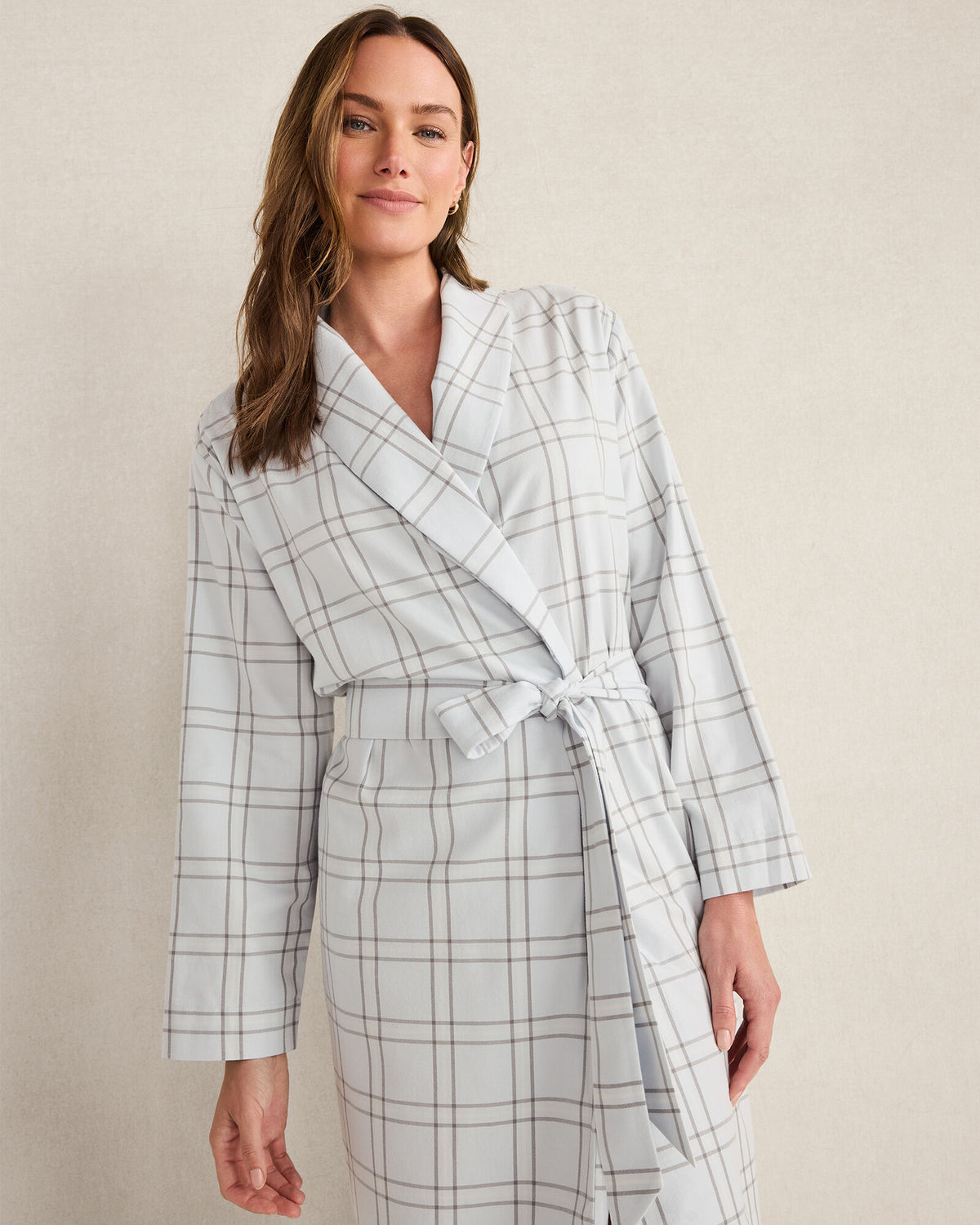 LIGHTWEIGHT FLANNEL WINDOWPANE ROBE