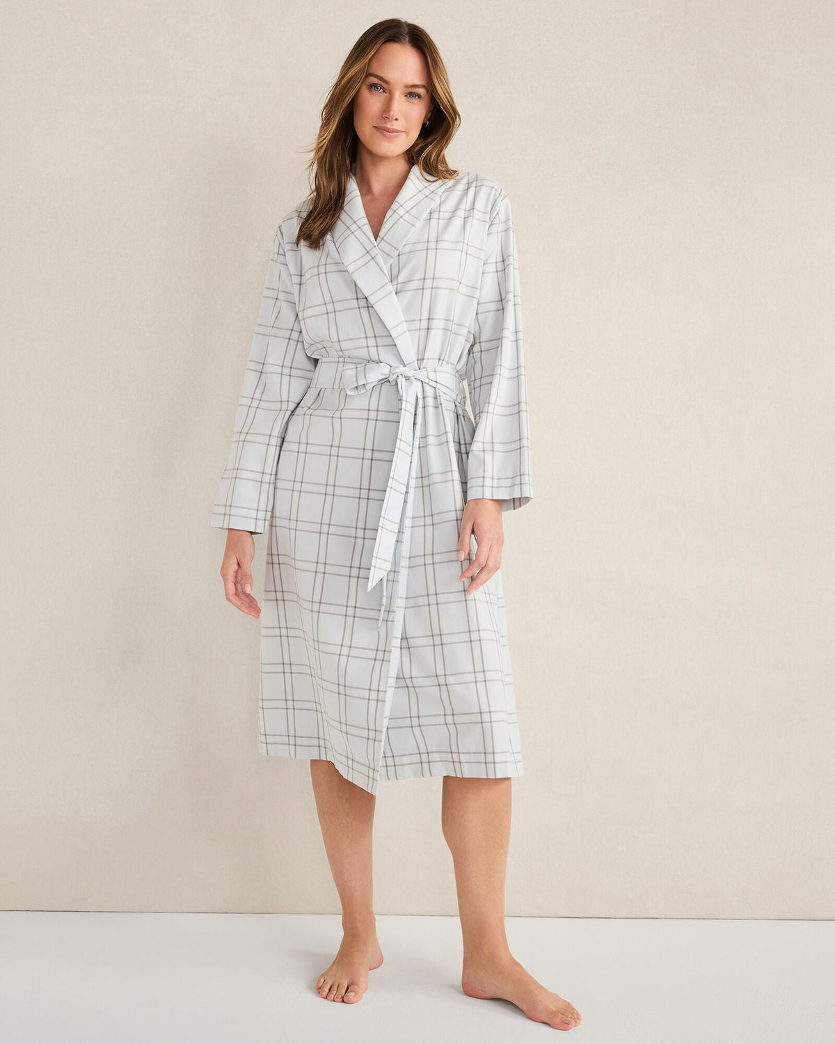 LIGHTWEIGHT FLANNEL WINDOWPANE ROBE