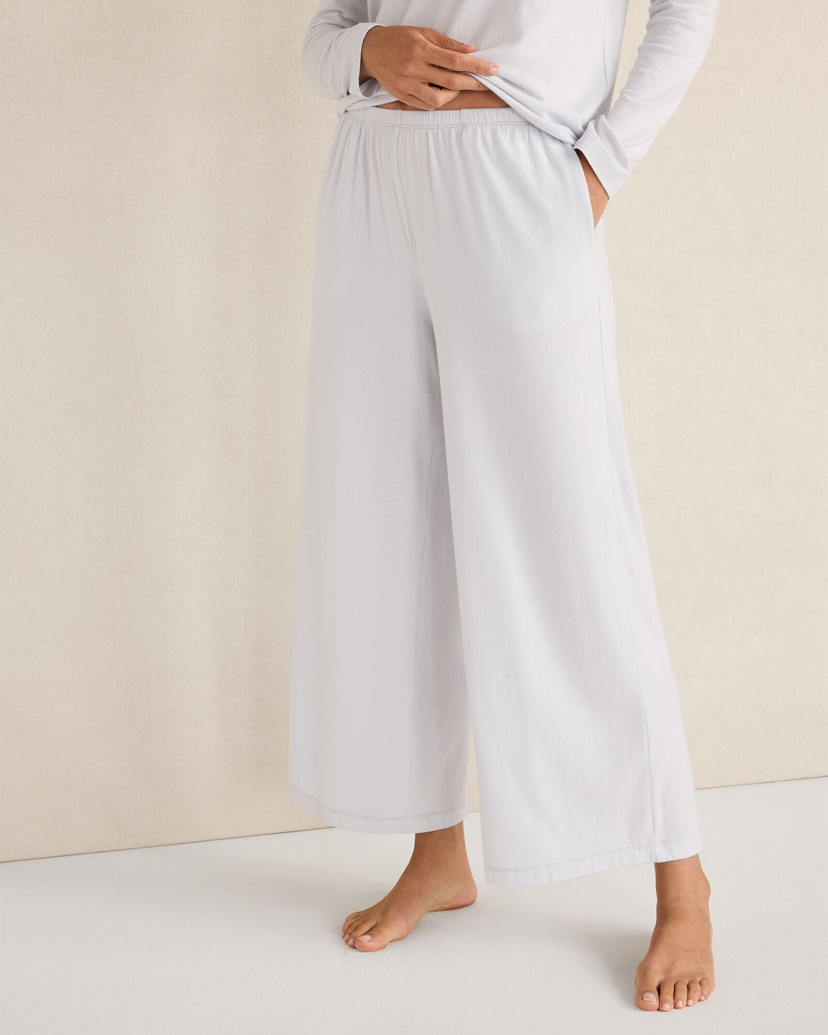 COTTON MODAL BRUSHED JERSEY WIDE LEG PANTS