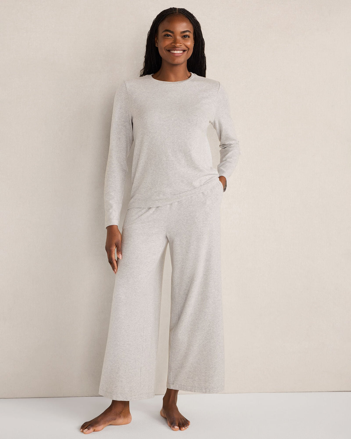 COTTON MODAL BRUSHED JERSEY WIDE LEG PANTS
