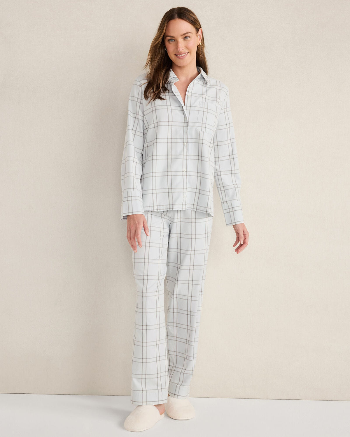 LIGHTWEIGHT FLANNEL WINDOWPANE PAJAMA PANTS