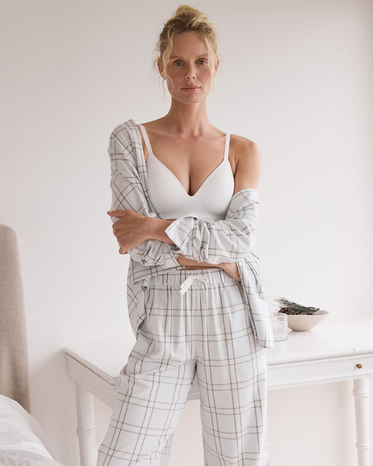 LIGHTWEIGHT FLANNEL WINDOWPANE PAJAMA PANTS